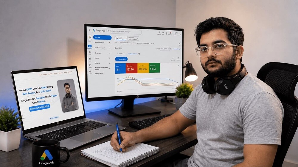Muhammad Tayyab working on Google Ads campaigns